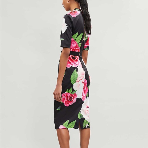Ted Baker Black Floral Midi Dress - Picture 5 of 10